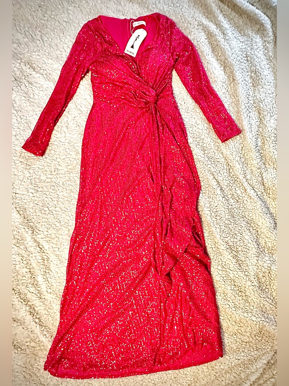 XUIBOL Hot Pink Long Sleeve Sequin evening dress BNWT size small